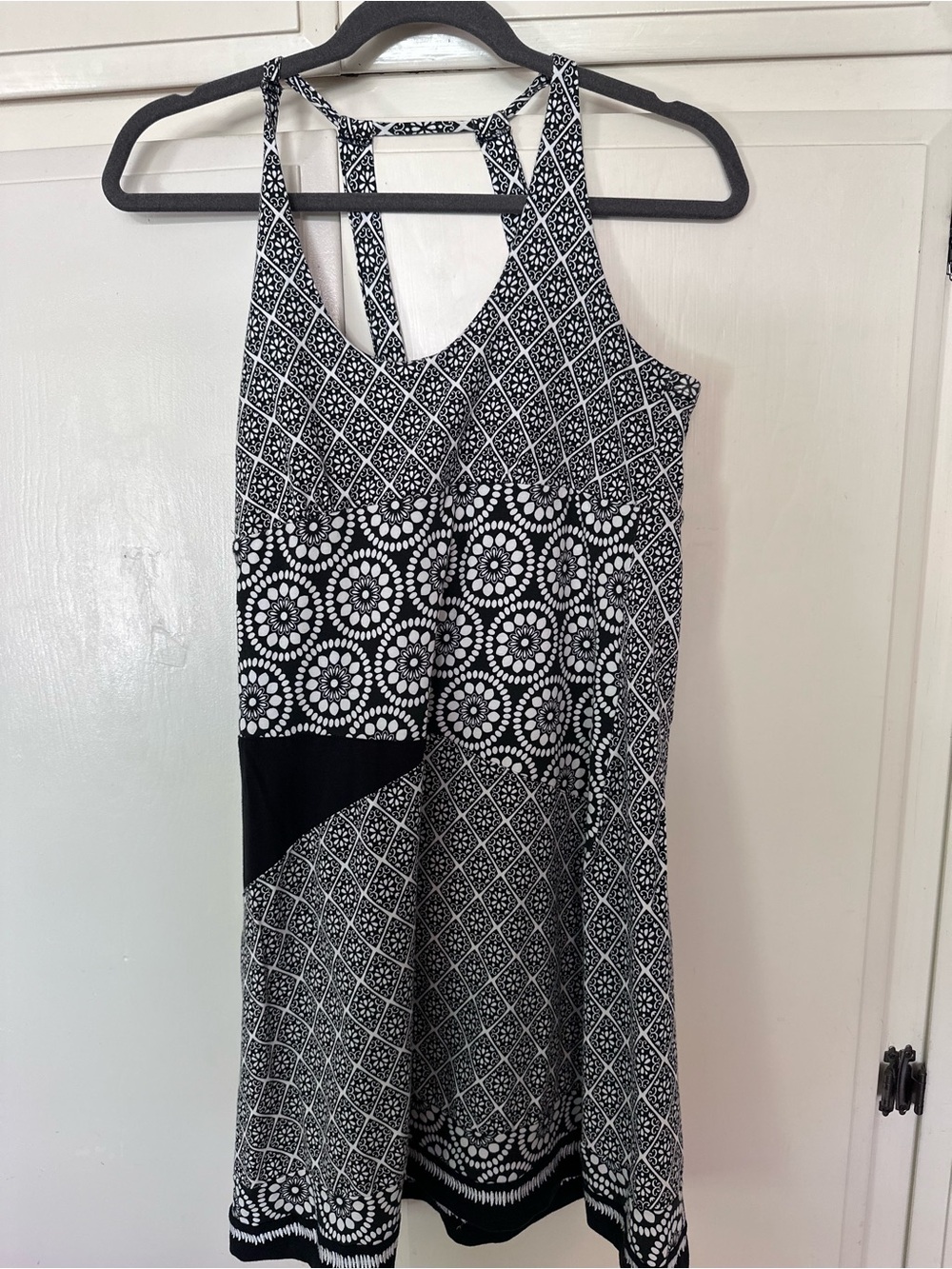 Prana Black and White Printed Racerback Mini Dress